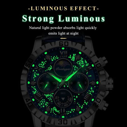 POEDAGAR Men leather chronograph watch